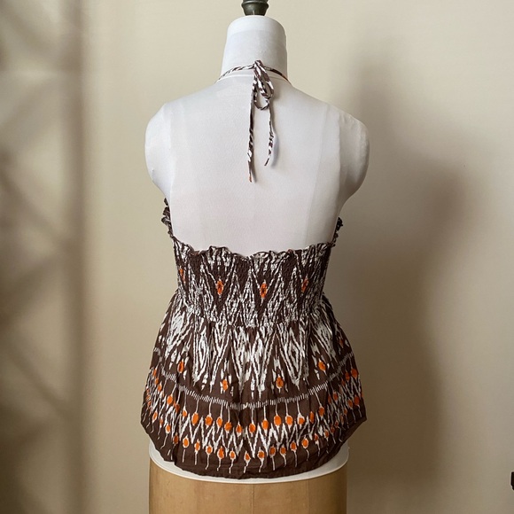 Brown and Orange Printed Halter Top with Ruffle Trim - Picture 4 of 9